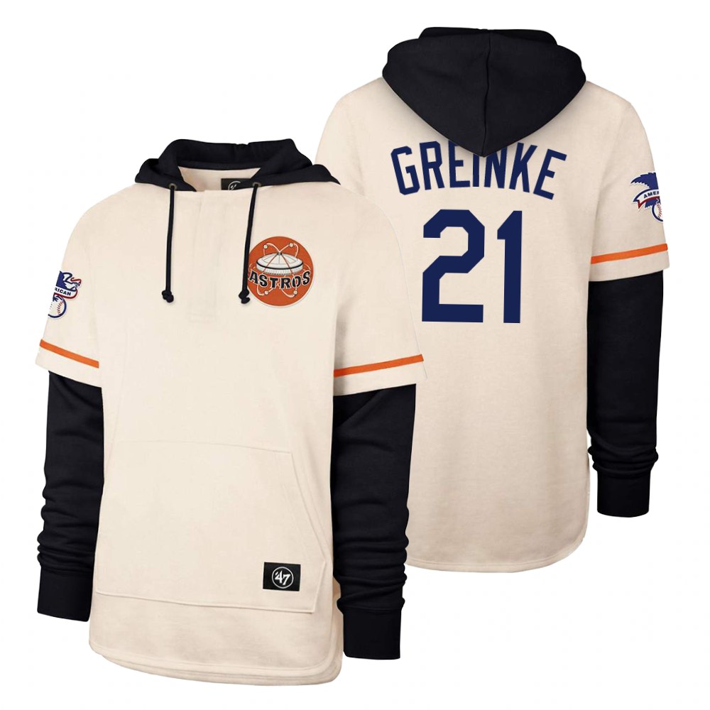 Men Houston Astros #21 Greinke Cream 2021 Pullover Hoodie MLB Jersey